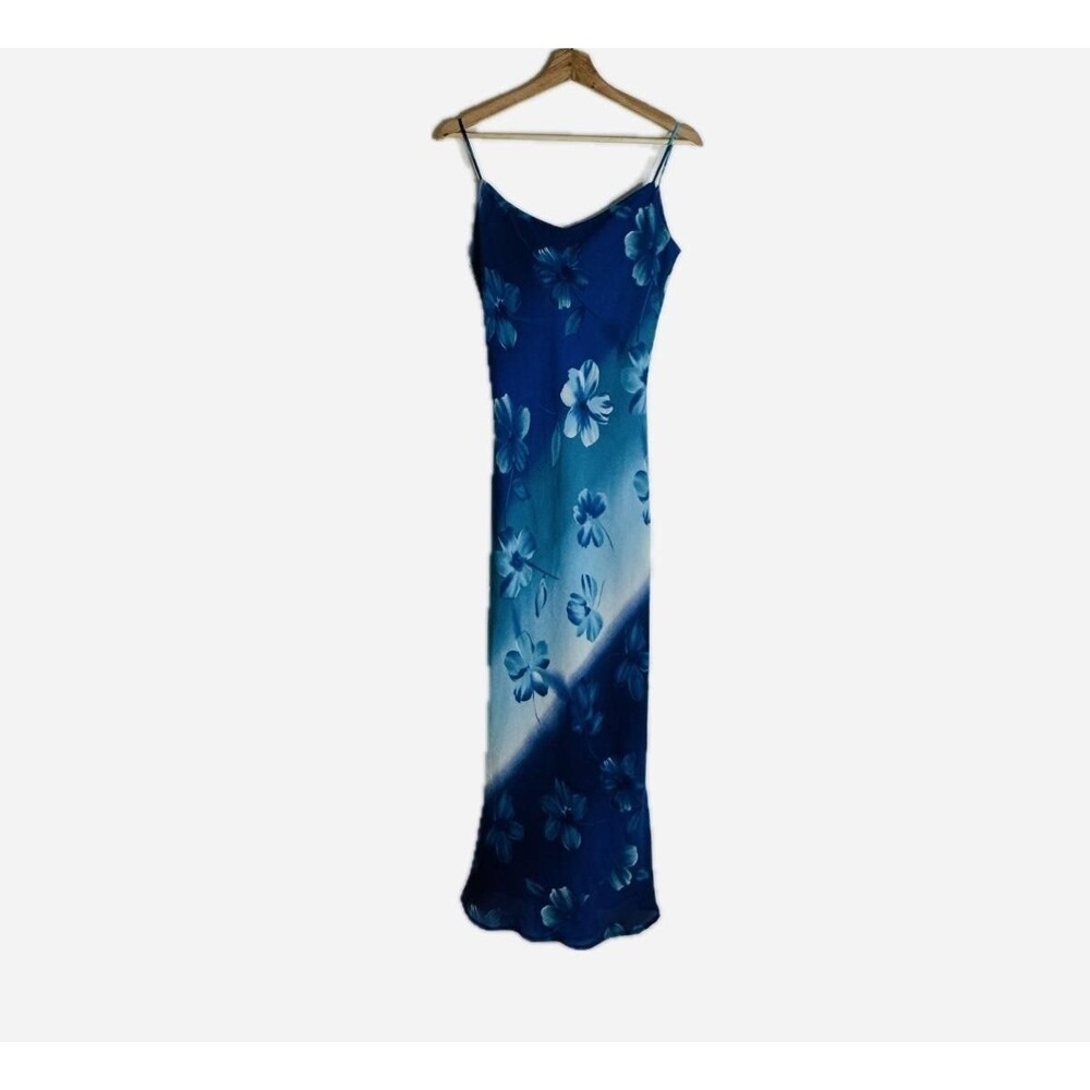 Vintage City Triangles Slip Dress Womens Small Blue Floral Maxi‎ USA 90s dreamy